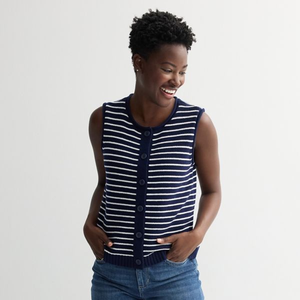 Женский жилет-свитер с круглым вырезом на пуговицах Sonoma Goods For Life, цвет simple navy stripe
Женский жилет-свитер с круглым вырезом на пуговицах Sonoma Goods For Life, цвет simple navy stripe