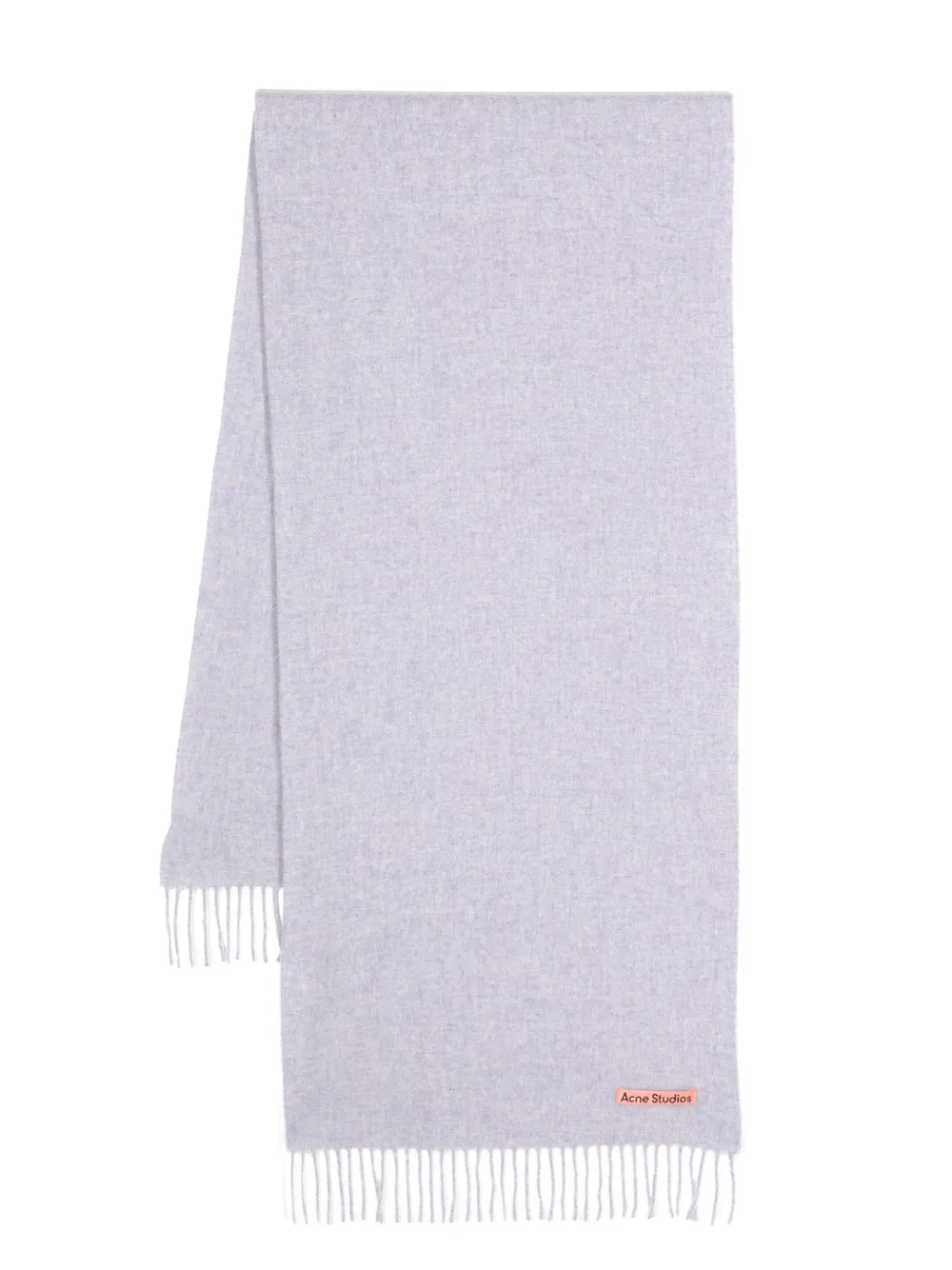 Шерстяной шарф с бахромой и логотипом Acne Studios, фиолетовый 
Шерстяной шарф с бахромой и логотипом Acne Studios, фиолетовый
