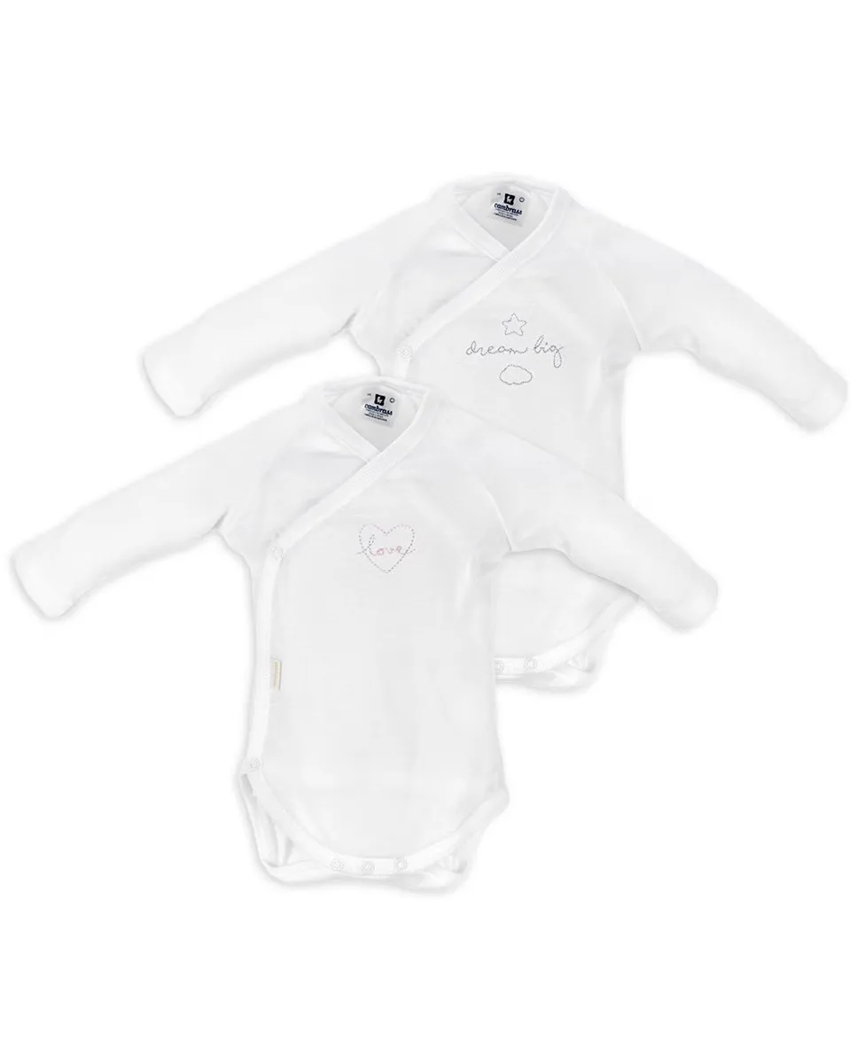 Упаковка 2 детских боди с длинным рукавом и вышивкой Cambrass, белый
Упаковка 2 детских боди с длинным рукавом и вышивкой Cambrass, белый