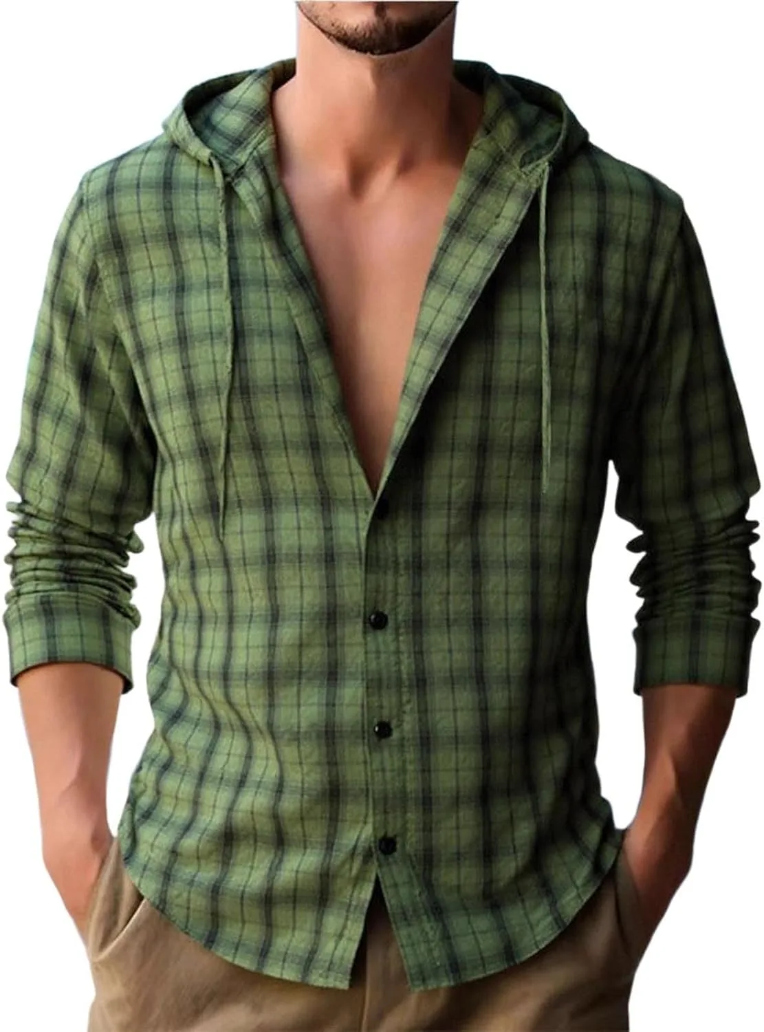 Мужская клетчатая рубашка с капюшоном на пуговицах, легкая, с длинным рукавом
Мужская клетчатая рубашка с капюшоном на пуговицах, легкая, с длинным рукавом