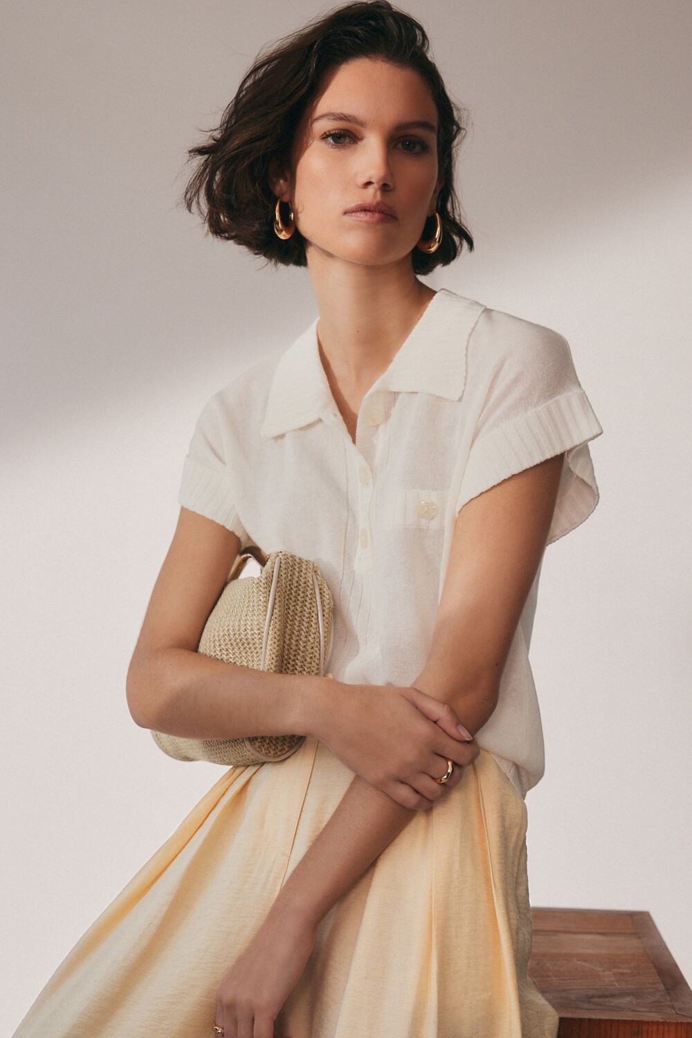 Льняной топ с короткими рукавами и воротником-поло Next, белый
Льняной топ с короткими рукавами и воротником-поло Next, белый