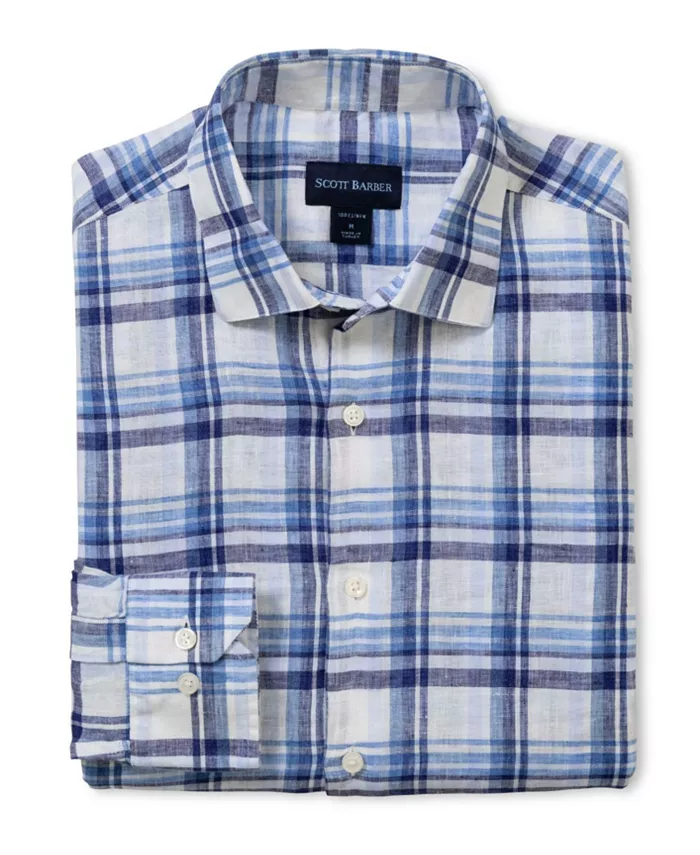Мужская европейская льняная рубашка в синюю клетку Scott Barber, синий
Мужская европейская льняная рубашка в синюю клетку Scott Barber, синий