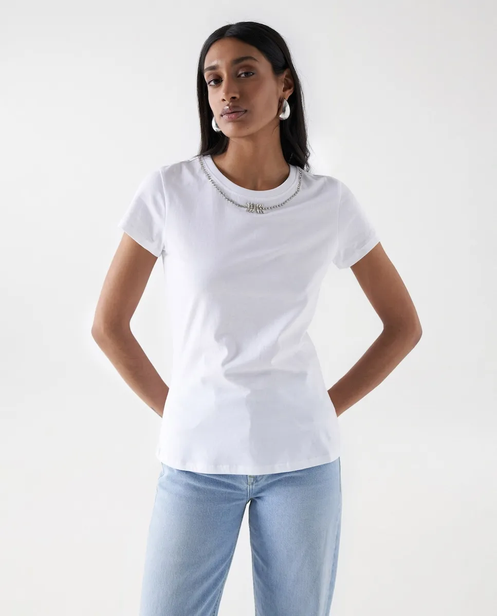 Женская футболка с коротким рукавом с украшениями в виде драгоценных камней Salsa Jeans, белый
Женская футболка с коротким рукавом с украшениями в виде драгоценных камней Salsa Jeans, белый