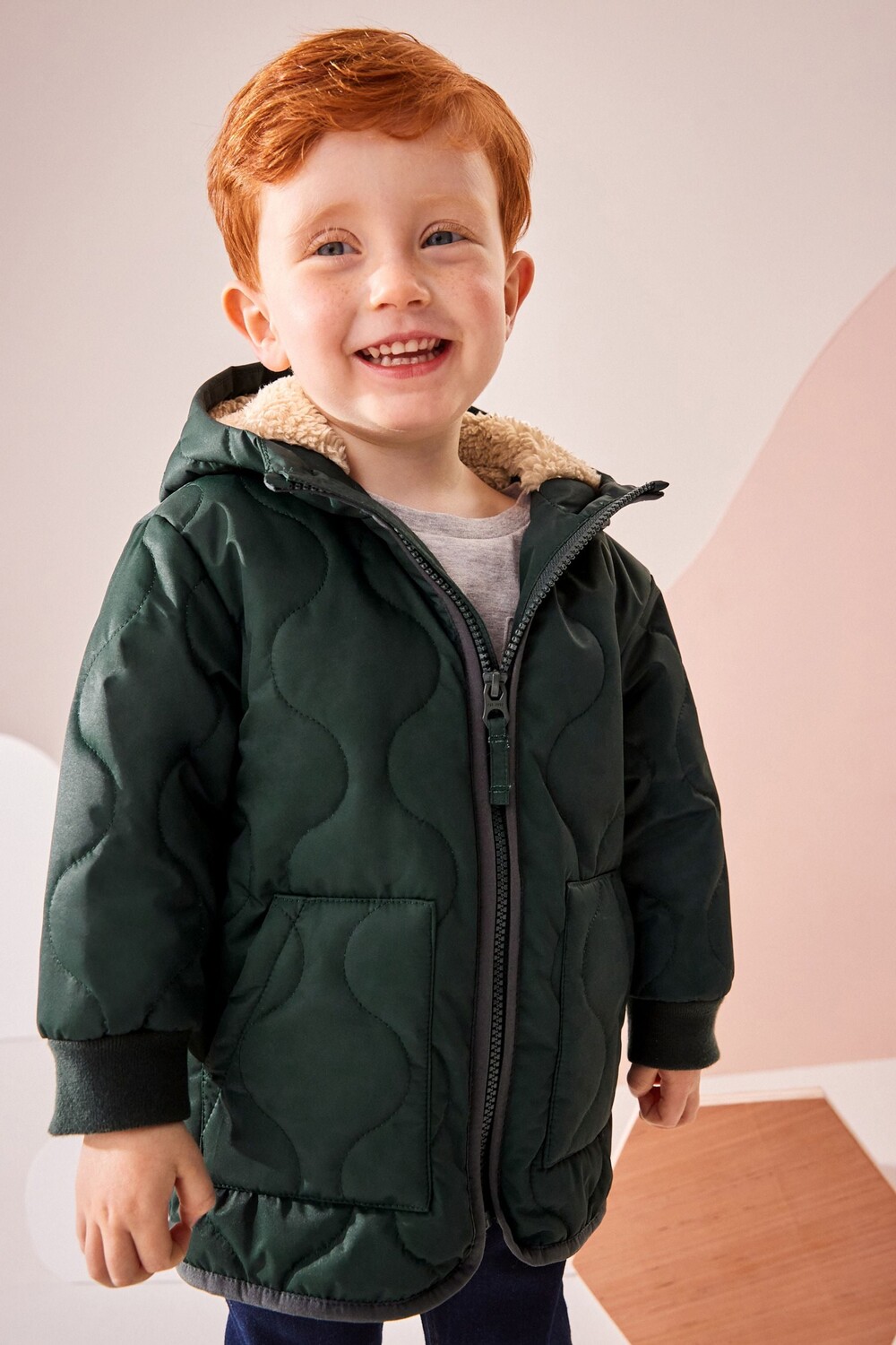 Стеганое пальто на подкладке из борга (от 3 месяцев до 7 лет) Next, зеленый