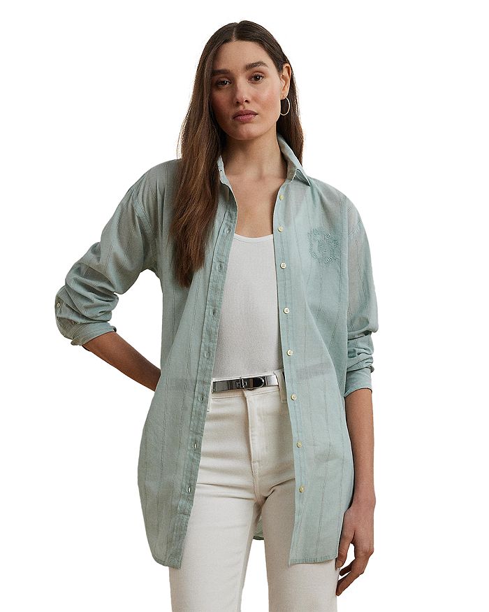 Оверсайз рубашка из хлопкового вуаля в полоску Ralph Lauren, зеленый
Оверсайз рубашка из хлопкового вуаля в полоску Ralph Lauren, зеленый