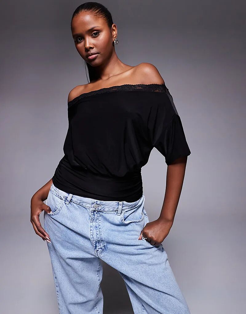 Асимметричный топ с открытыми плечами и кружевной отделкой ASOS DESIGN, черный цвет
Асимметричный топ с открытыми плечами и кружевной отделкой ASOS DESIGN, черный цвет