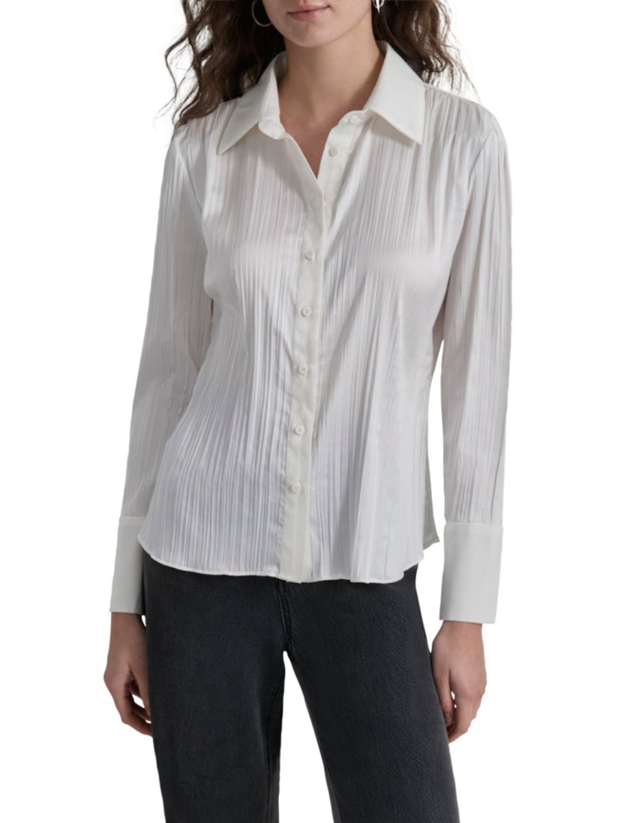 Плиссированная атласная рубашка DKNY, слоновая кость
Плиссированная атласная рубашка DKNY, слоновая кость