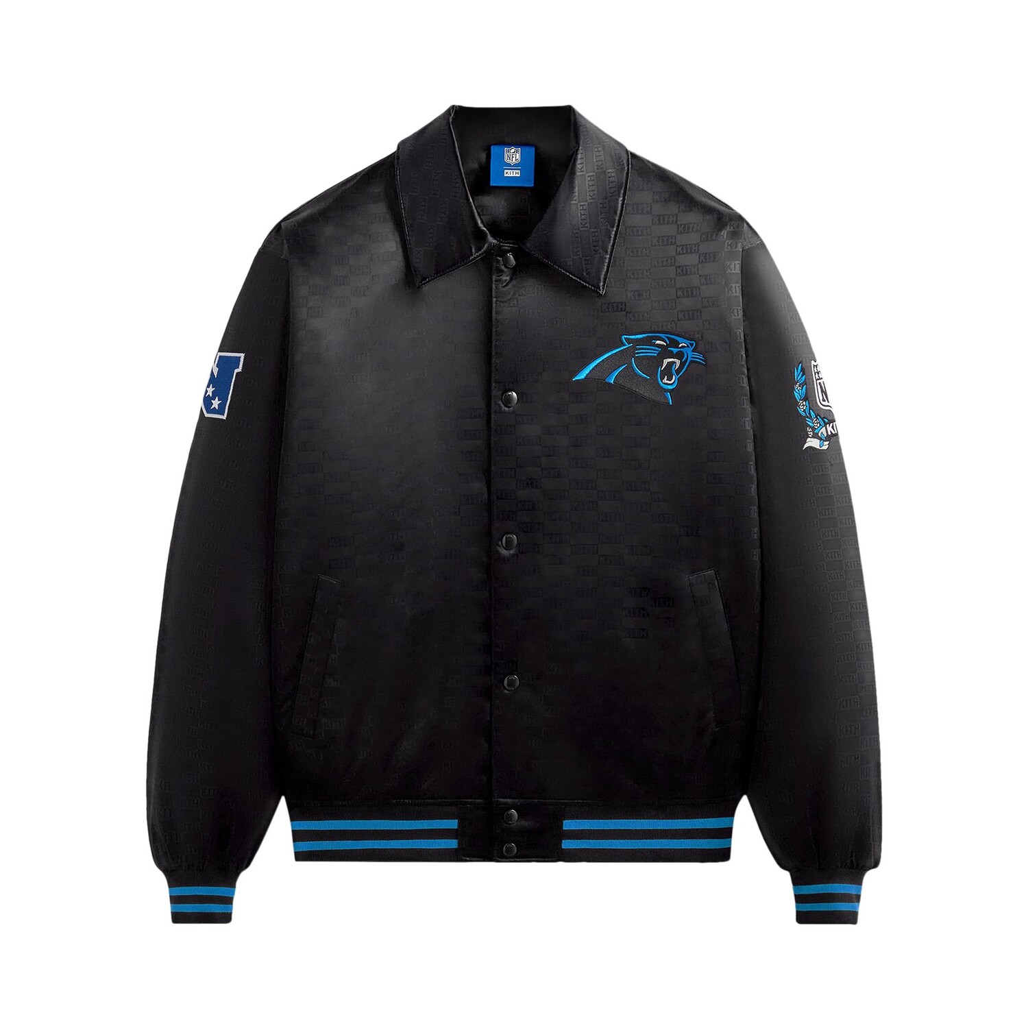 Kith For The NFL: атласный бомбер Panthers, черный
Kith For The NFL: атласный бомбер Panthers, черный