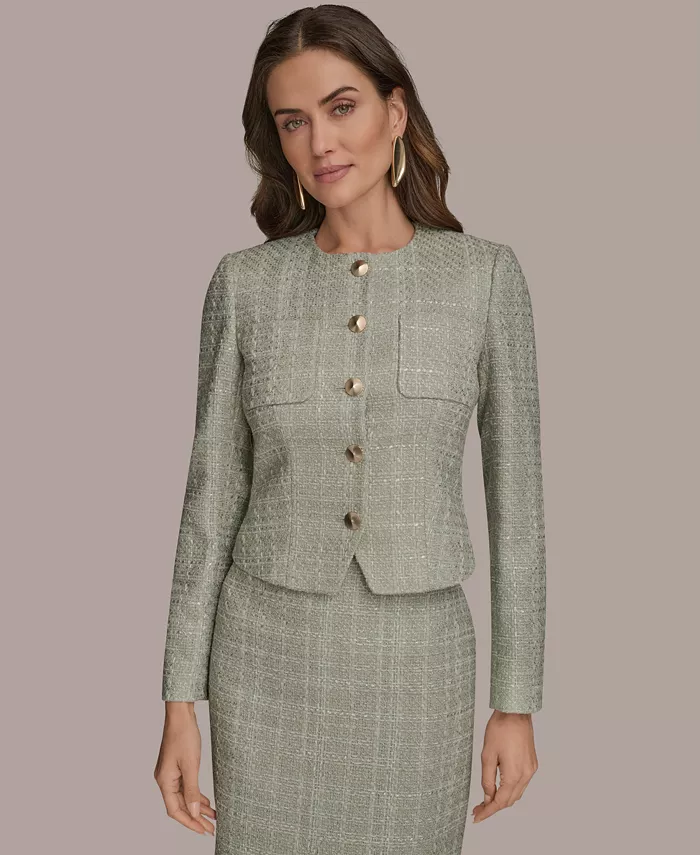 Женский твидовый пиджак без воротника Donna Karan New York, зеленый
Женский твидовый пиджак без воротника Donna Karan New York, зеленый