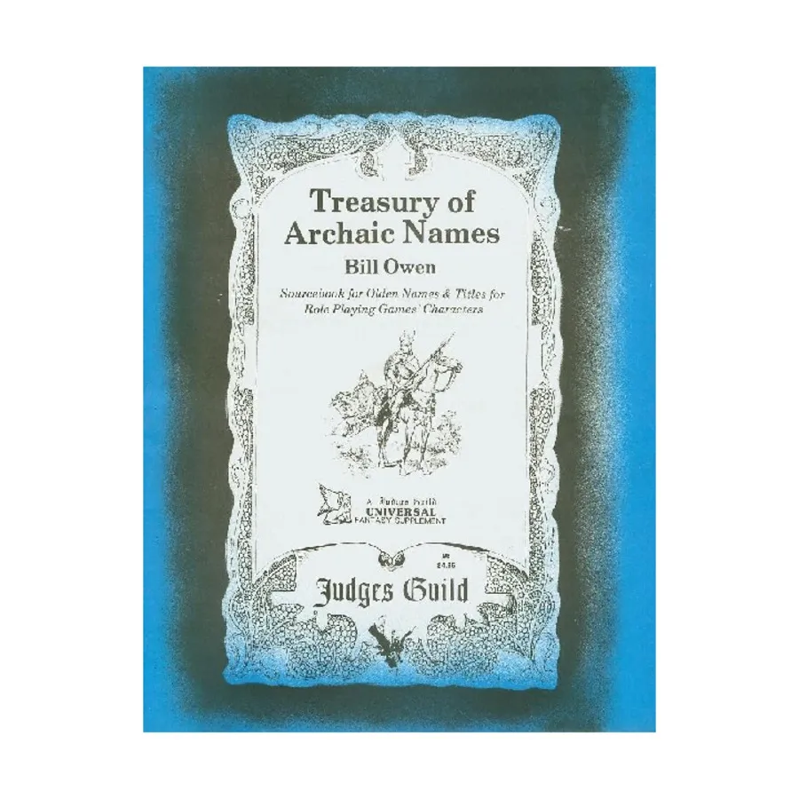 Treasury of Archaic Names (2nd Printing), Dungeons & Dragons Fantasy Supplements - Assorted (Judges Guild), мягкая обложка
Treasury of Archaic Names (2nd Printing), Dungeons & Dragons Fantasy Supplements - Assorted (Judges Guild), мягкая обложка