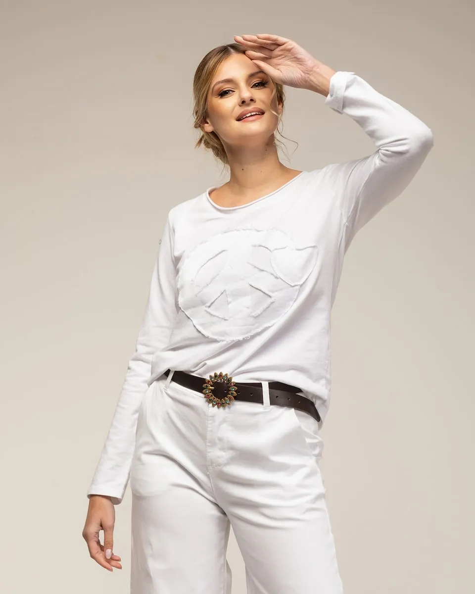 Женская футболка с длинными рукавами и вышитым символом мира Tantra, белый
Женская футболка с длинными рукавами и вышитым символом мира Tantra, белый