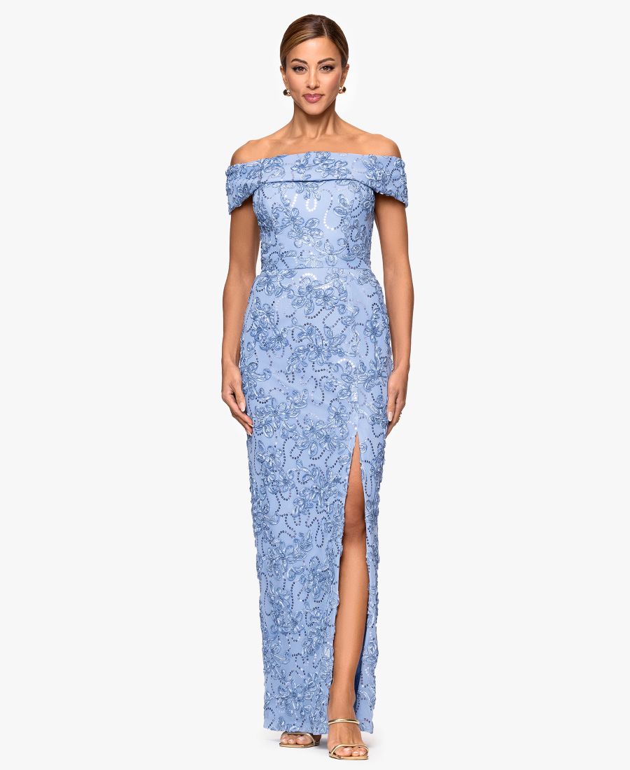 Длинное платье с прямым вырезом и открытыми плечами, укороченное XSCAPE, Periwinkle
Длинное платье с прямым вырезом и открытыми плечами, укороченное XSCAPE, Periwinkle