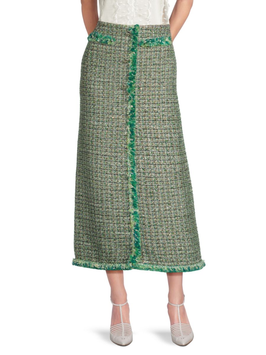 Юбка миди из твида с бахромой Giambattista Valli, зеленый
Юбка миди из твида с бахромой Giambattista Valli, зеленый