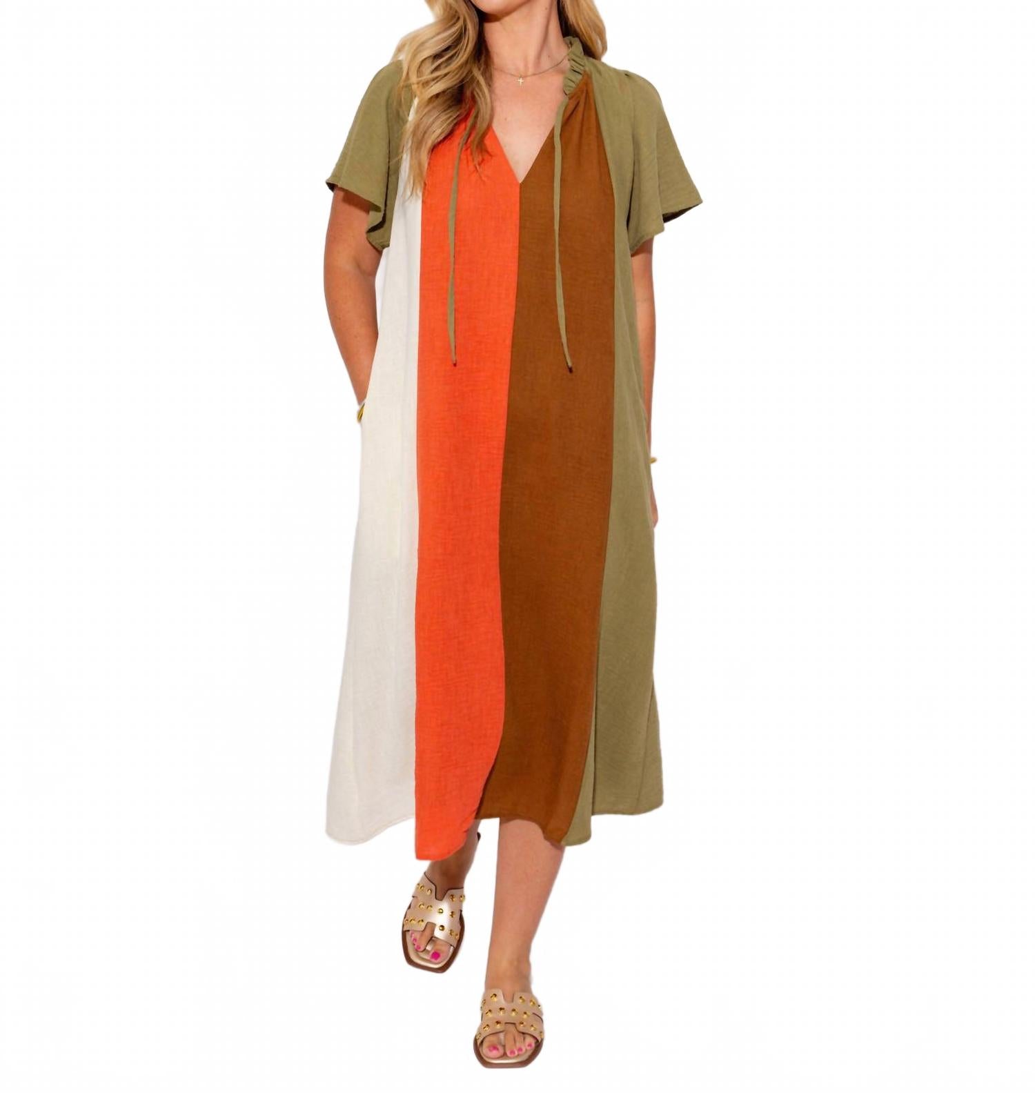 THML Платье миди в полоску с цветовыми блоками и завязками, разноцветное
THML Платье миди в полоску с цветовыми блоками и завязками, разноцветное