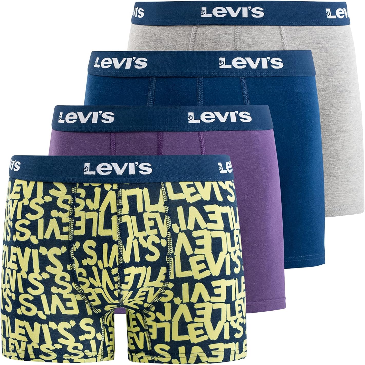 Мужские трусы-боксеры Levi's, дышащие, эластичные, 4 пары, 4 Pack W/ Blue,Purple,H.Grey,Levi'S Scribble Logo
Мужские трусы-боксеры Levi's, дышащие, эластичные, 4 пары, 4 Pack W/ Blue,Purple,H.Grey,Levi'S Scribble Logo