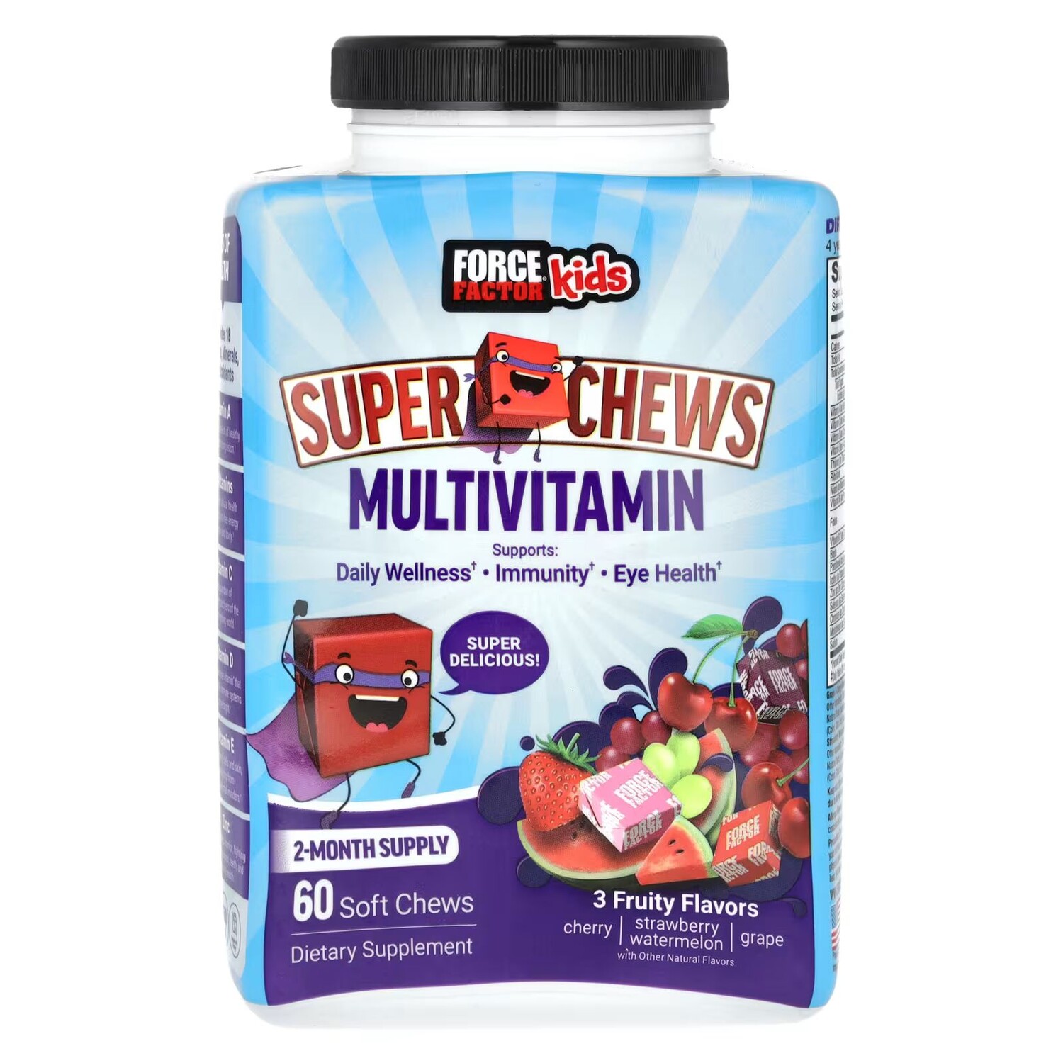 Kids, Мультивитамины Super Chews, вишня, клубника, арбуз, виноград, 60 мягких жевательных конфет Force Factor
Kids, Мультивитамины Super Chews, вишня, клубника, арбуз, виноград, 60 мягких жевательных конфет Force Factor
