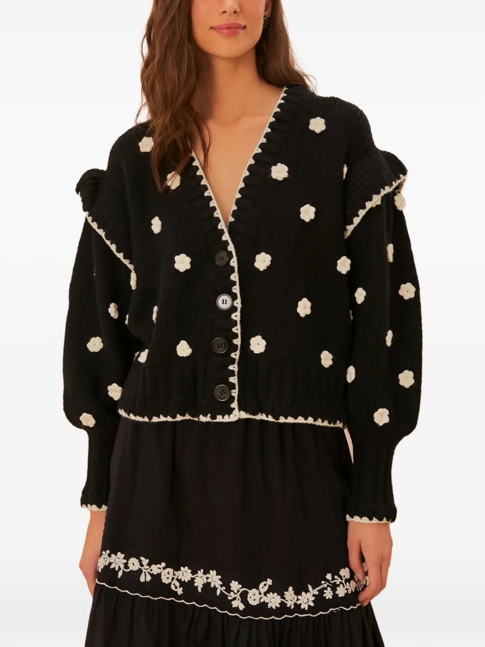 Кардиган с цветочным декором и оборками FARM Rio, черный
Кардиган с цветочным декором и оборками FARM Rio, черный