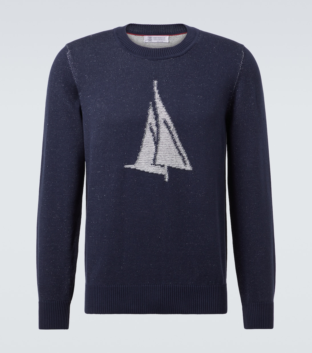 Свитер из хлопка с интарсией Brunello Cucinelli, Navy White
Свитер из хлопка с интарсией Brunello Cucinelli, Navy White