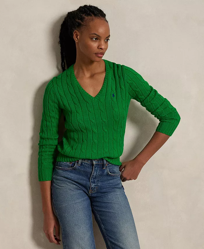 Женский вязаный свитер с V-образным вырезом из хлопка Polo Ralph Lauren, зеленый
Женский вязаный свитер с V-образным вырезом из хлопка Polo Ralph Lauren, зеленый