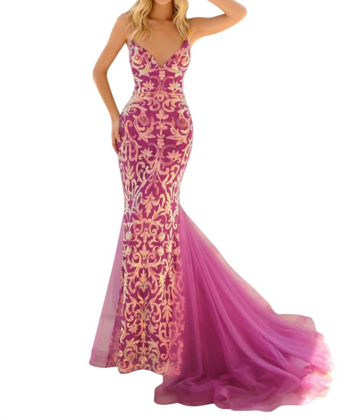 Блестящее платье-русалка в розово-фиолетовых тонах Clarisse 
Блестящее платье-русалка в розово-фиолетовых тонах Clarisse