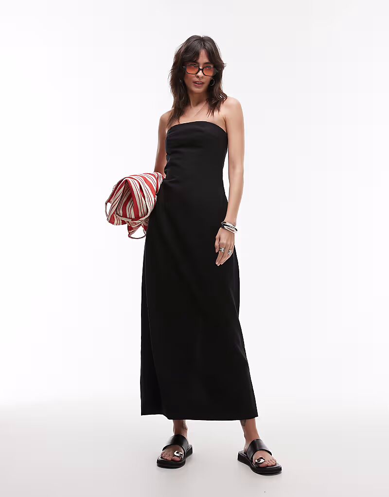 Платье-бандо миди из льна с тяжелыми швами, черного цвета Topshop
Платье-бандо миди из льна с тяжелыми швами, черного цвета Topshop