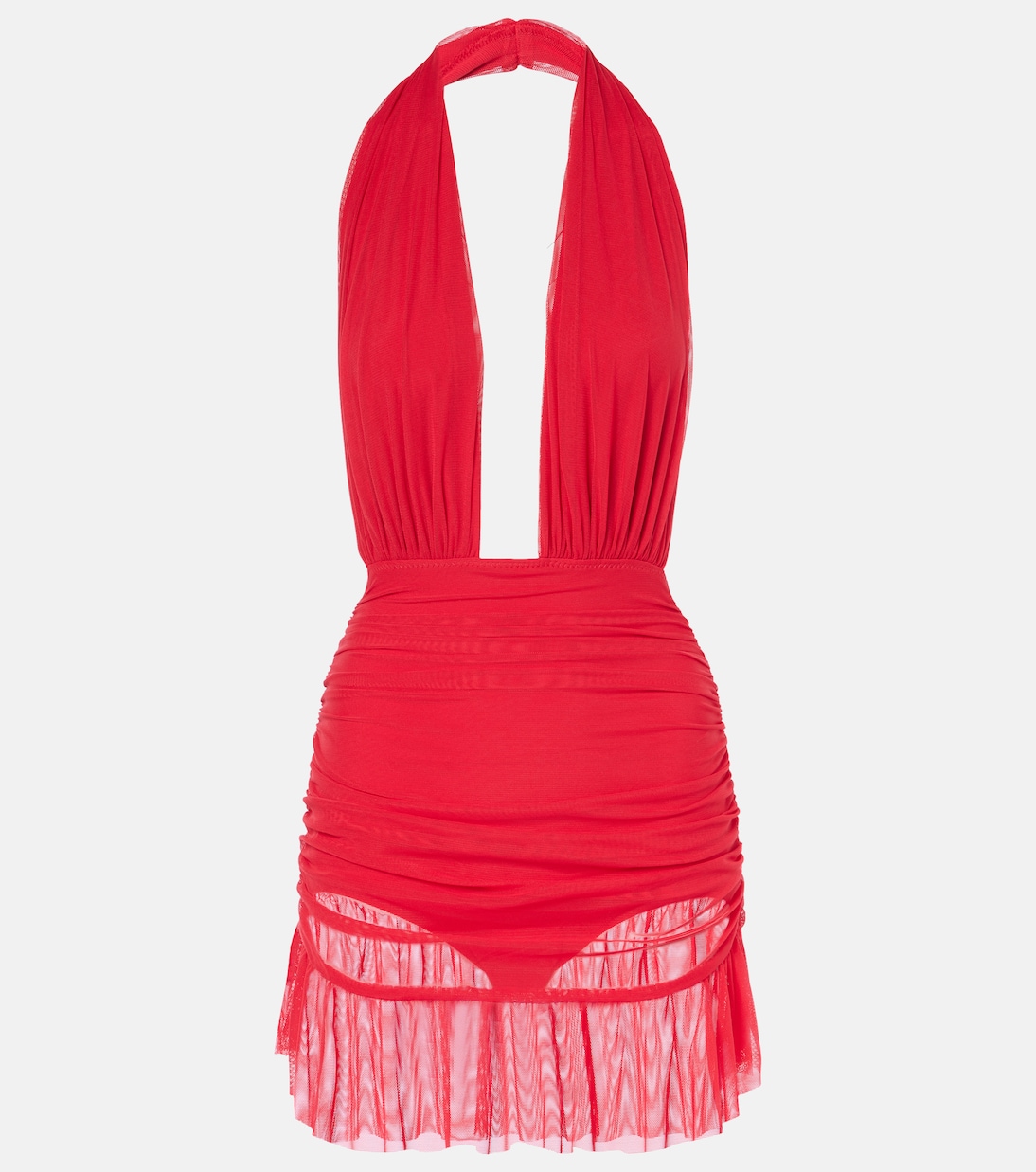 Мини-платье с халтер-воротом и сборками Norma Kamali, Tiger Red 
Мини-платье с халтер-воротом и сборками Norma Kamali, Tiger Red