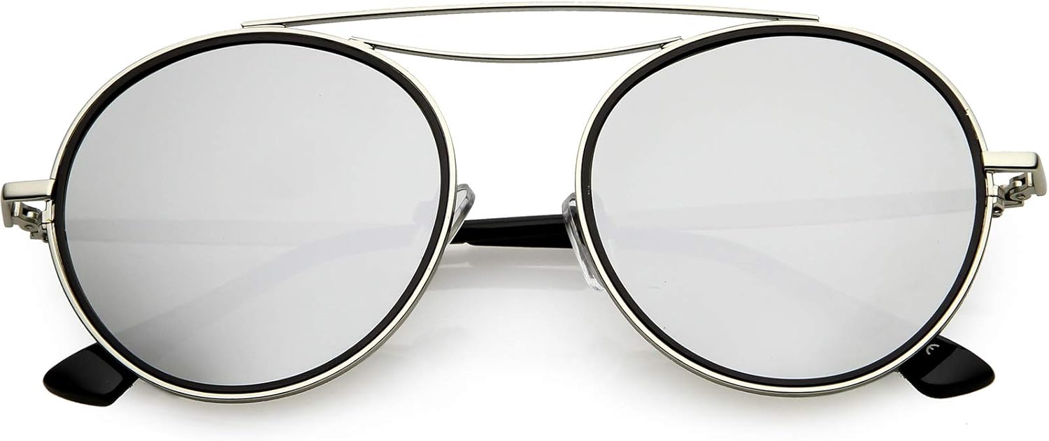 zeroUV - Поляризованные круглые солнцезащитные очки-авиаторы для женщин с металлической перемычкой над переносицей и зеркальными линзами, диаметр линз 52 мм, Silver / Silver Mirror
zeroUV - Поляризованные круглые солнцезащитные очки-авиаторы для женщин с металлической перемычкой над переносицей и зеркальными линзами, диаметр линз 52 мм, Silver / Silver Mirror