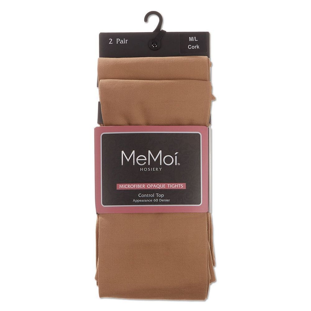 2 пары женских колготок из микрофибры с идеально непрозрачным контрольным верхом MeMoi, цвет Cork