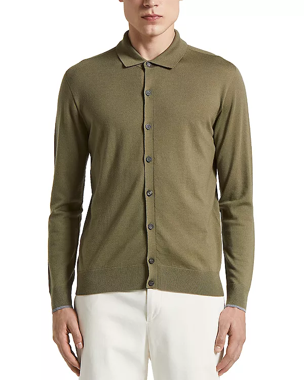 Шерстяной свитер с воротником и пуговицами спереди Peserico, зеленый
Шерстяной свитер с воротником и пуговицами спереди Peserico, зеленый