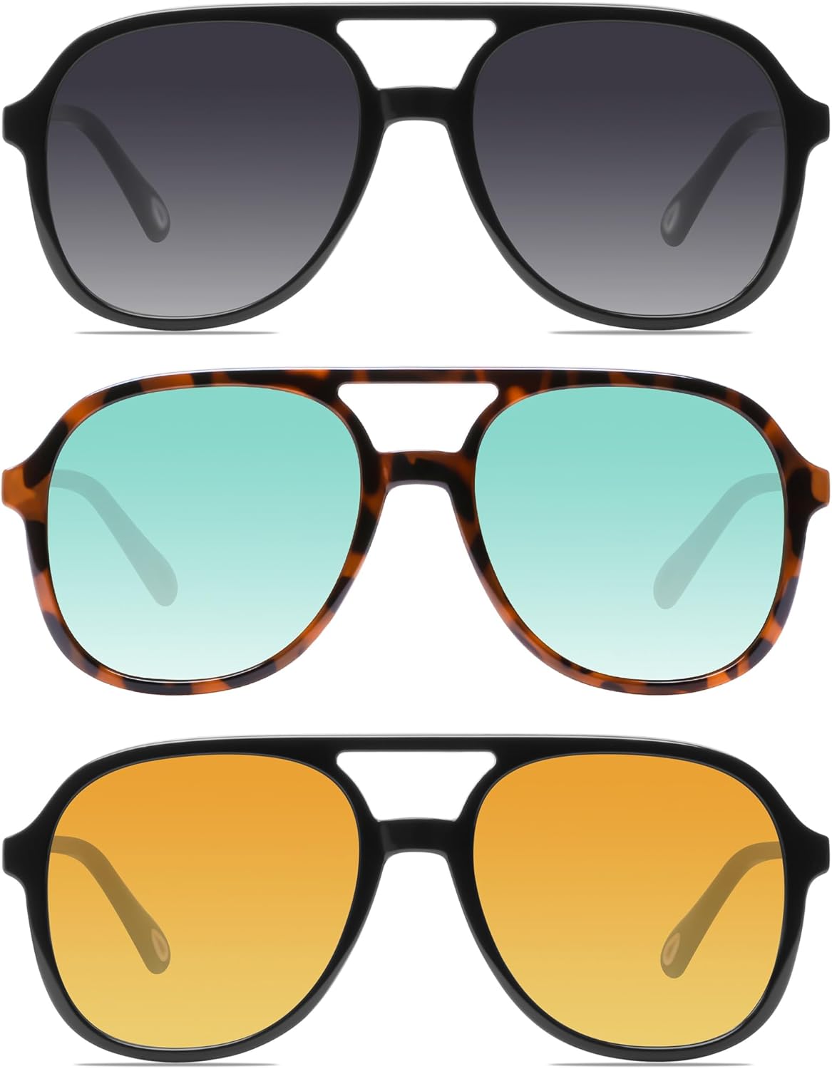 Солнцезащитные очки-авиаторы YDAOWKN в стиле ретро, квадратные, для женщин и мужчин, винтажные, 70-е годы, с двойной перемычкой, 3 Black/Grey+brown Tortoise/Blue+black/Yellow Tint
Солнцезащитные очки-авиаторы YDAOWKN в стиле ретро, квадратные, для женщин и мужчин, винтажные, 70-е годы, с двойной перемычкой, 3 Black/Grey+brown Tortoise/Blue+black/Yellow Tint