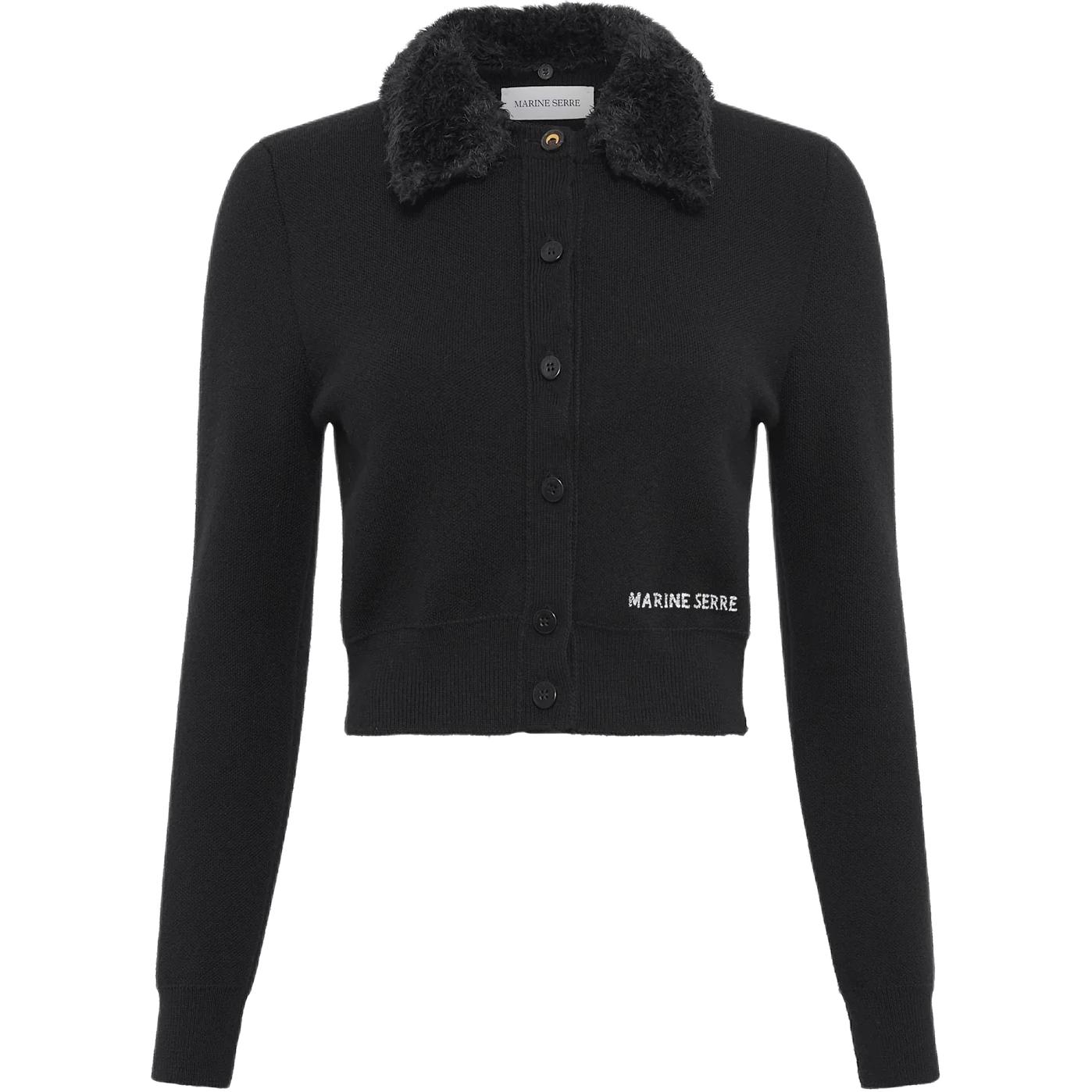 Шерстяной укороченный кардиган Marine Serre, черный
Шерстяной укороченный кардиган Marine Serre, черный