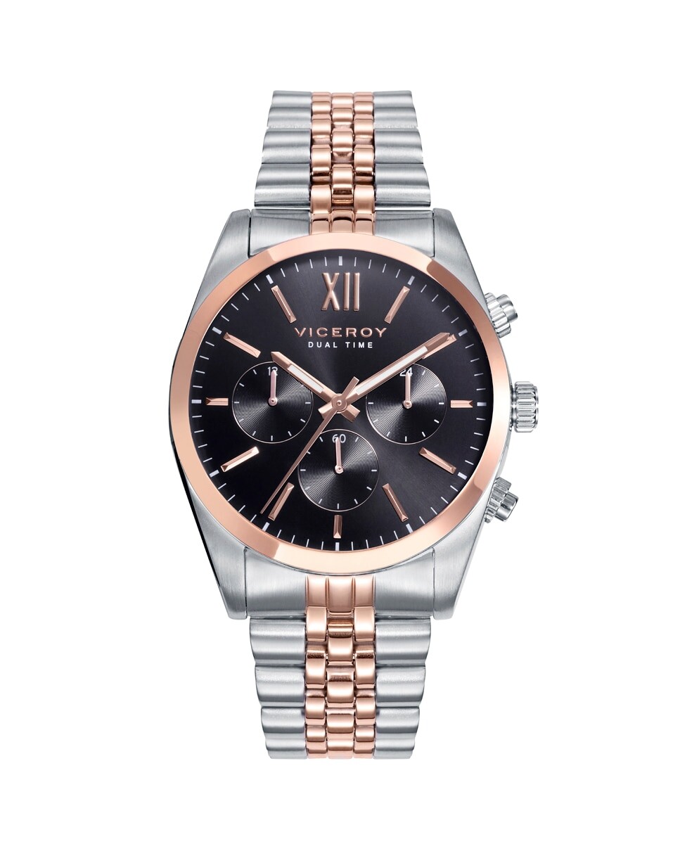 Шикарные многофункциональные мужские часы из стали с черным циферблатом и двухцветным ремешком Viceroy, мультиколор
Шикарные многофункциональные мужские часы из стали с черным циферблатом и двухцветным ремешком Viceroy, мультиколор