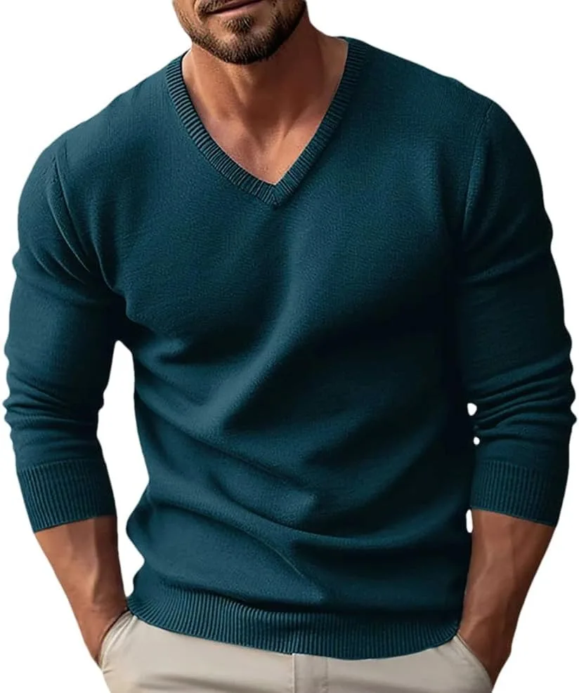 Мужской вязаный свитер с V-образным вырезом, свободный оверсайз
Мужской вязаный свитер с V-образным вырезом, свободный оверсайз