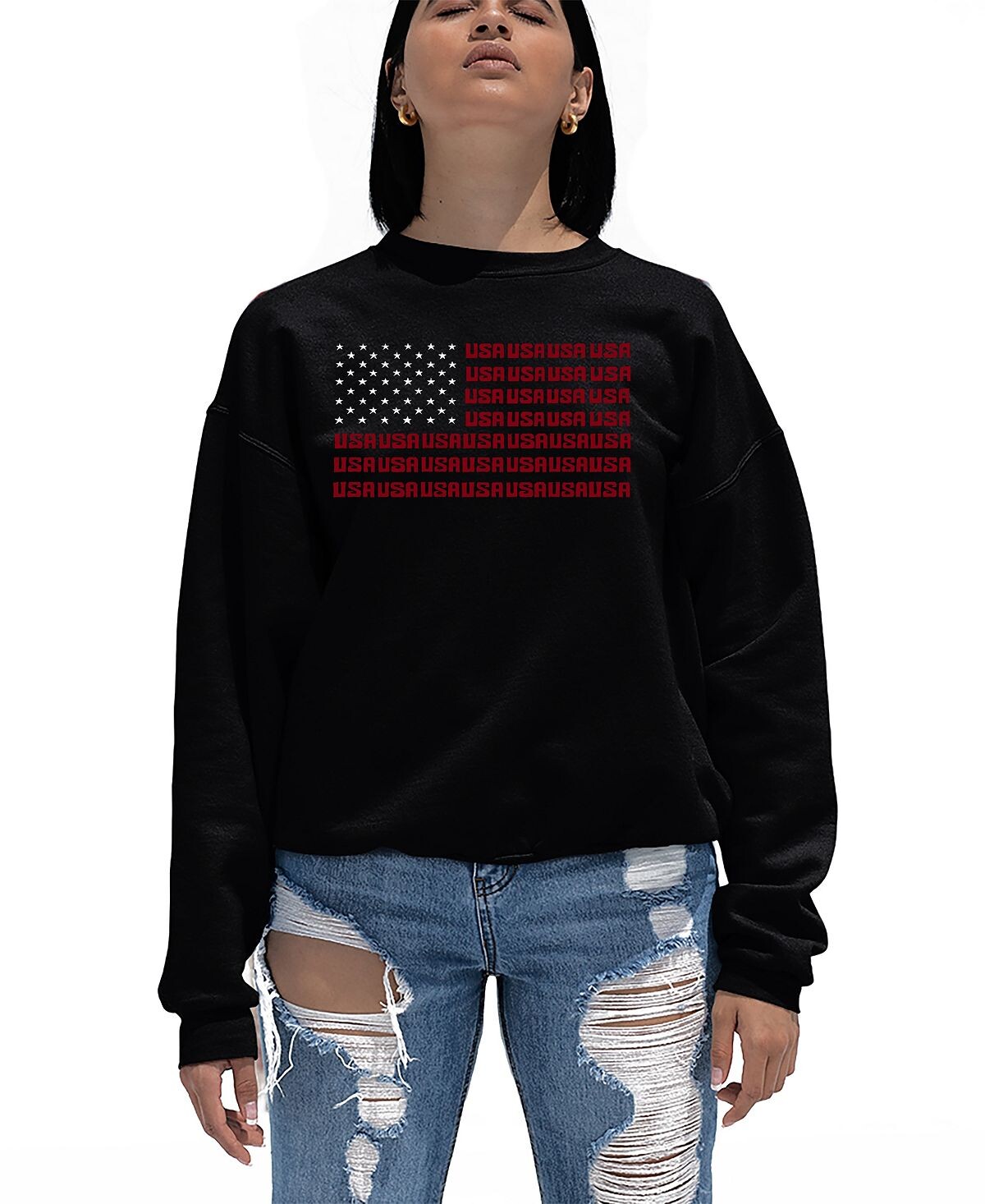 Женская толстовка с круглым вырезом word art usa flag top LA Pop Art, черный
Женская толстовка с круглым вырезом word art usa flag top LA Pop Art, черный