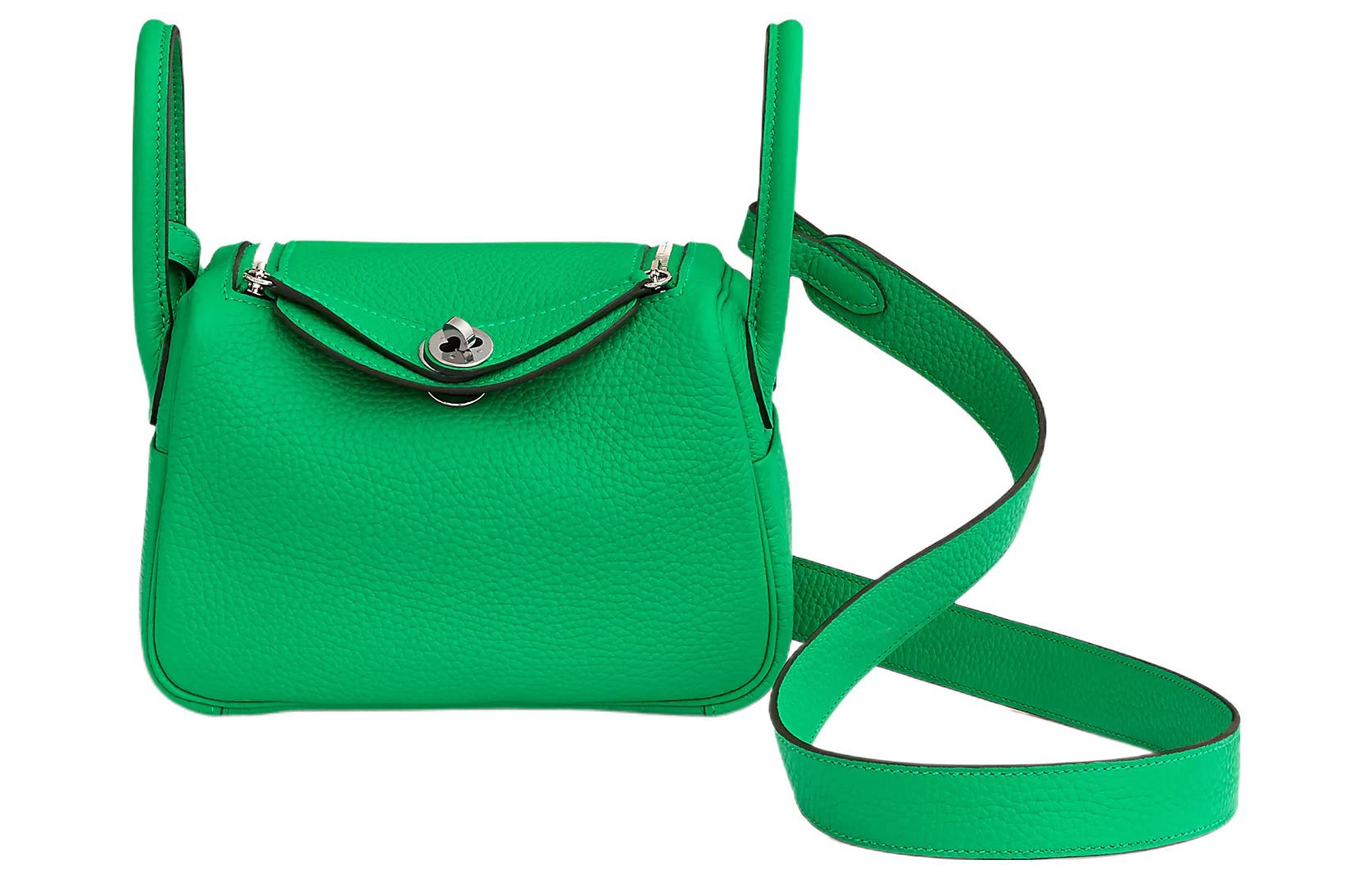 HERMES Сумка Линди Клеменс Буллок кожаная через плечо кроссбод мини женская комикс зеленая