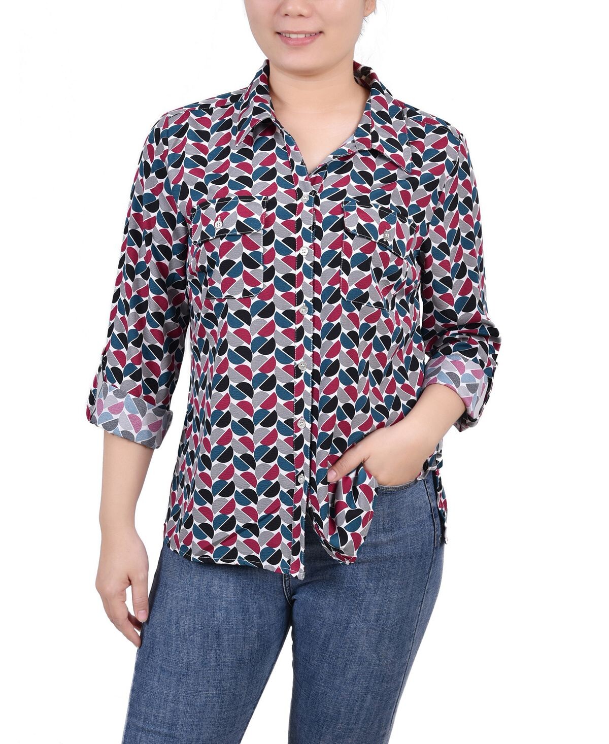 Женская рубашка с отворотом 3/4 и карманами NY Collection, мульти
Женская рубашка с отворотом 3/4 и карманами NY Collection, мульти