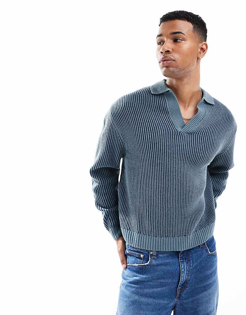 Синяя рубашка-поло в рубчик с овальным вырезом ASOS DESIGN
Синяя рубашка-поло в рубчик с овальным вырезом ASOS DESIGN