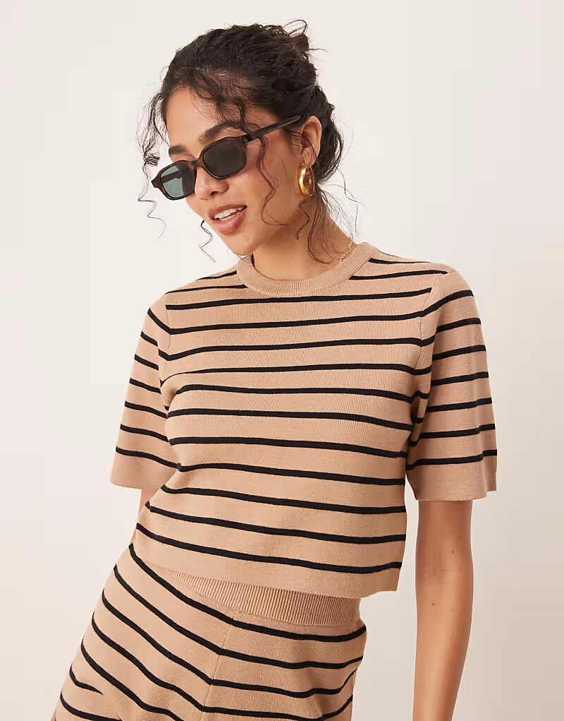 Трикотажная футболка Brave Soul Co-ord с короткими рукавами в бежево-черную полоску
Трикотажная футболка Brave Soul Co-ord с короткими рукавами в бежево-черную полоску