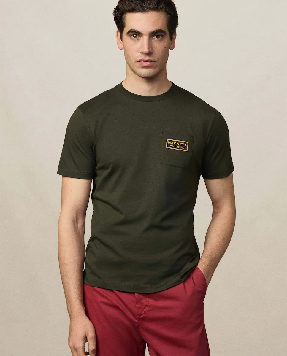 Мужская футболка ралли с карманом классического кроя Hackett, военный зеленый 
Мужская футболка ралли с карманом классического кроя Hackett, военный зеленый