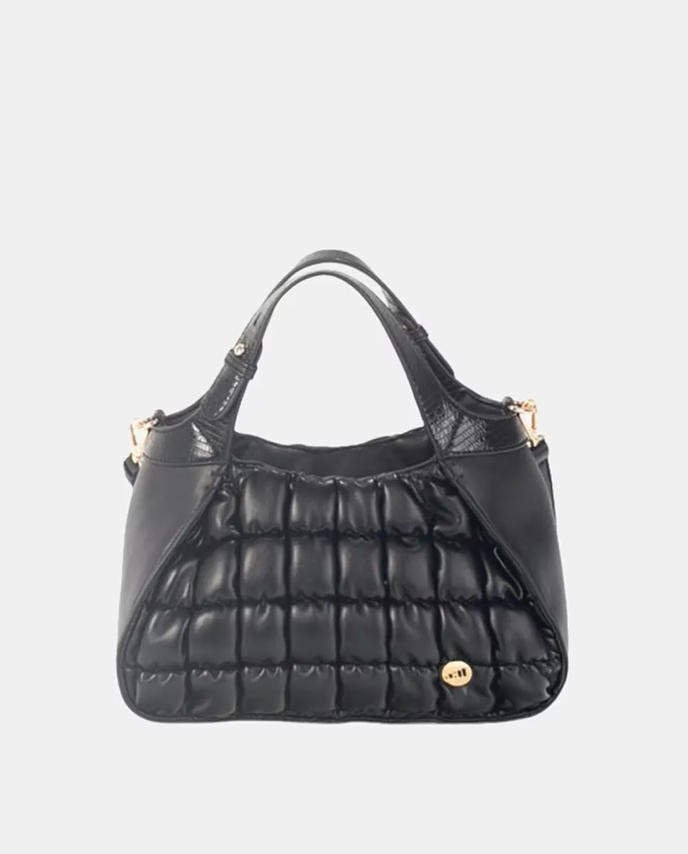 Черная сумка с двумя ручками, изготовленная из трех материалов с различной отделкой, все в одном цвете Volum, черный 
Черная сумка с двумя ручками, изготовленная из трех материалов с различной отделкой, все в одном цвете Volum, черный