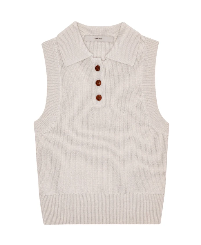 Вязаная рубашка-поло без рукавов Remain Birger Christensen, бежевый
Вязаная рубашка-поло без рукавов Remain Birger Christensen, бежевый