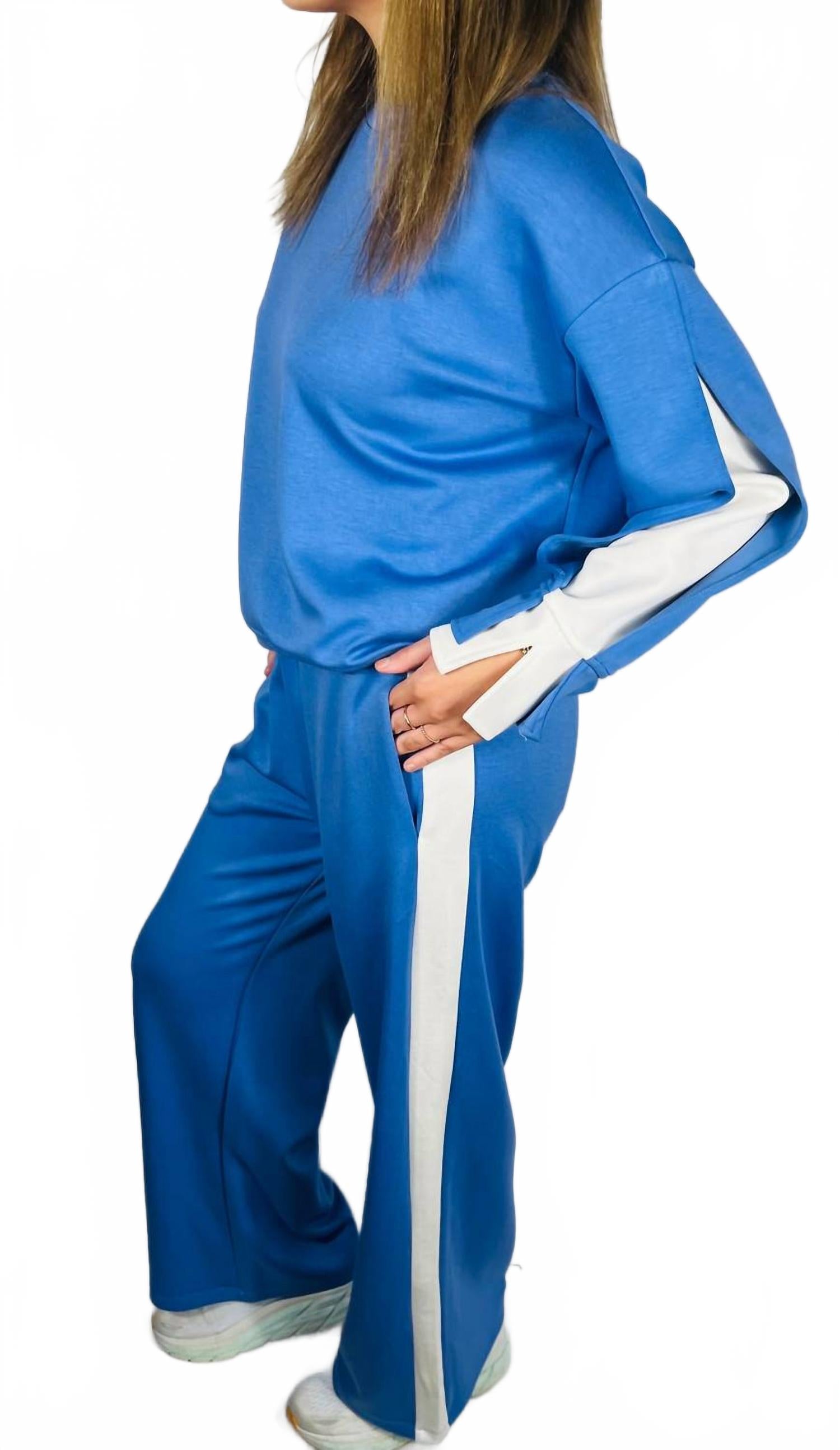 Люла с боковыми полосками широкие брюки в васильковом синем P.CILL
Люла с боковыми полосками широкие брюки в васильковом синем P.CILL