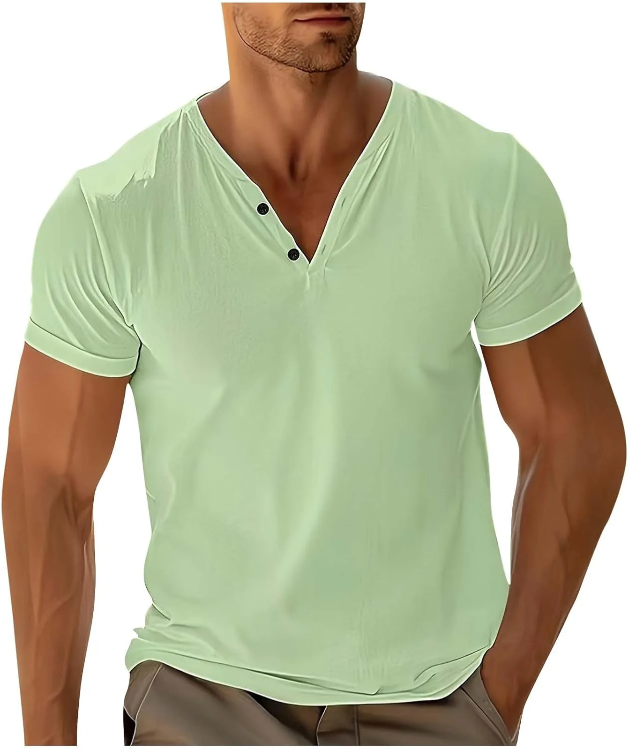 Мужская летняя пляжная футболка Henley с коротким рукавом
Мужская летняя пляжная футболка Henley с коротким рукавом