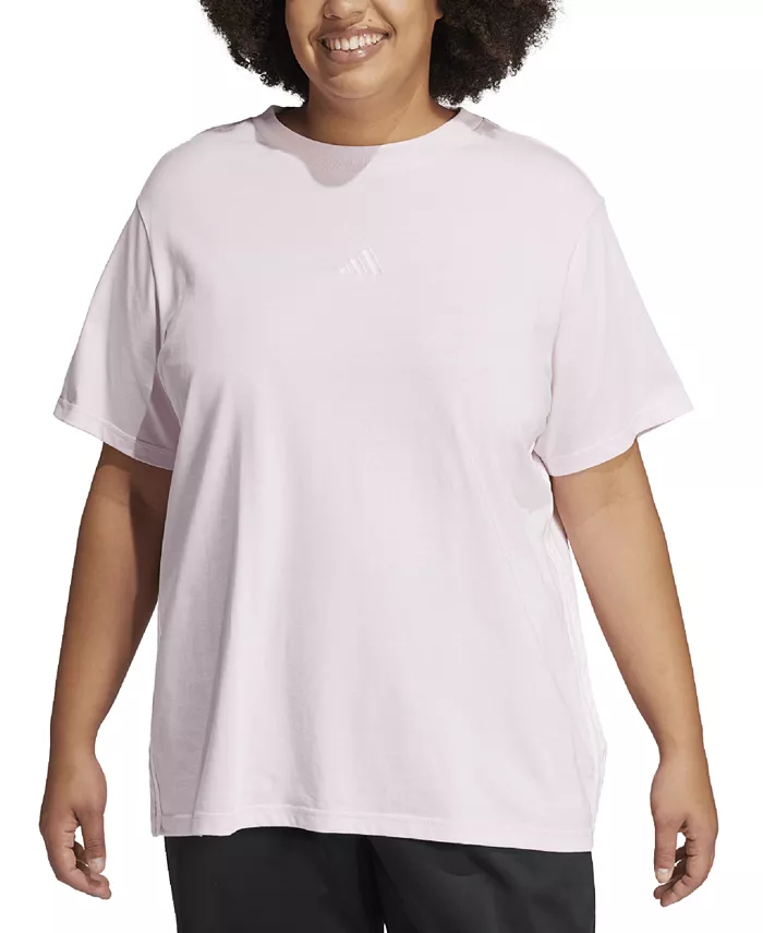 Футболка Plus Size Essentials из хлопка с круглым вырезом и короткими рукавами с логотипом adidas, розовый 
Футболка Plus Size Essentials из хлопка с круглым вырезом и короткими рукавами с логотипом adidas, розовый