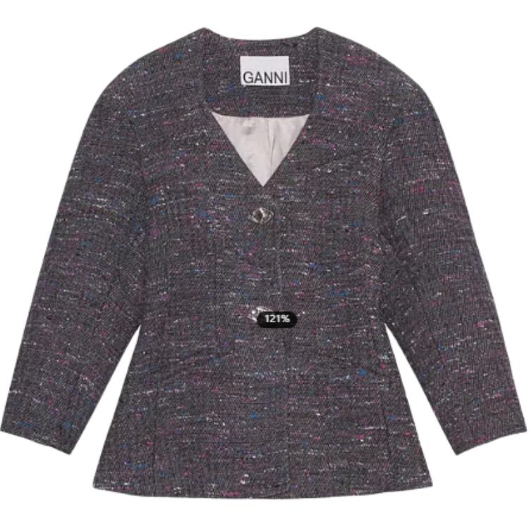 Приталенный блейзер из шерстяной смеси GANNI, темно-серый
Приталенный блейзер из шерстяной смеси GANNI, темно-серый