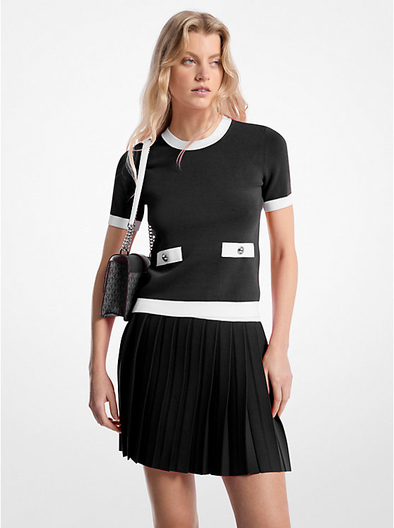 Трикотажный свитер с короткими рукавами из эластичной пряжи Michael Kors, черный
Трикотажный свитер с короткими рукавами из эластичной пряжи Michael Kors, черный