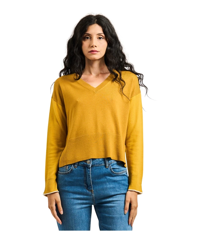 Желтый свитер с V-образным вырезом и контрастными деталями. Pennyblack, желтый
Желтый свитер с V-образным вырезом и контрастными деталями. Pennyblack, желтый