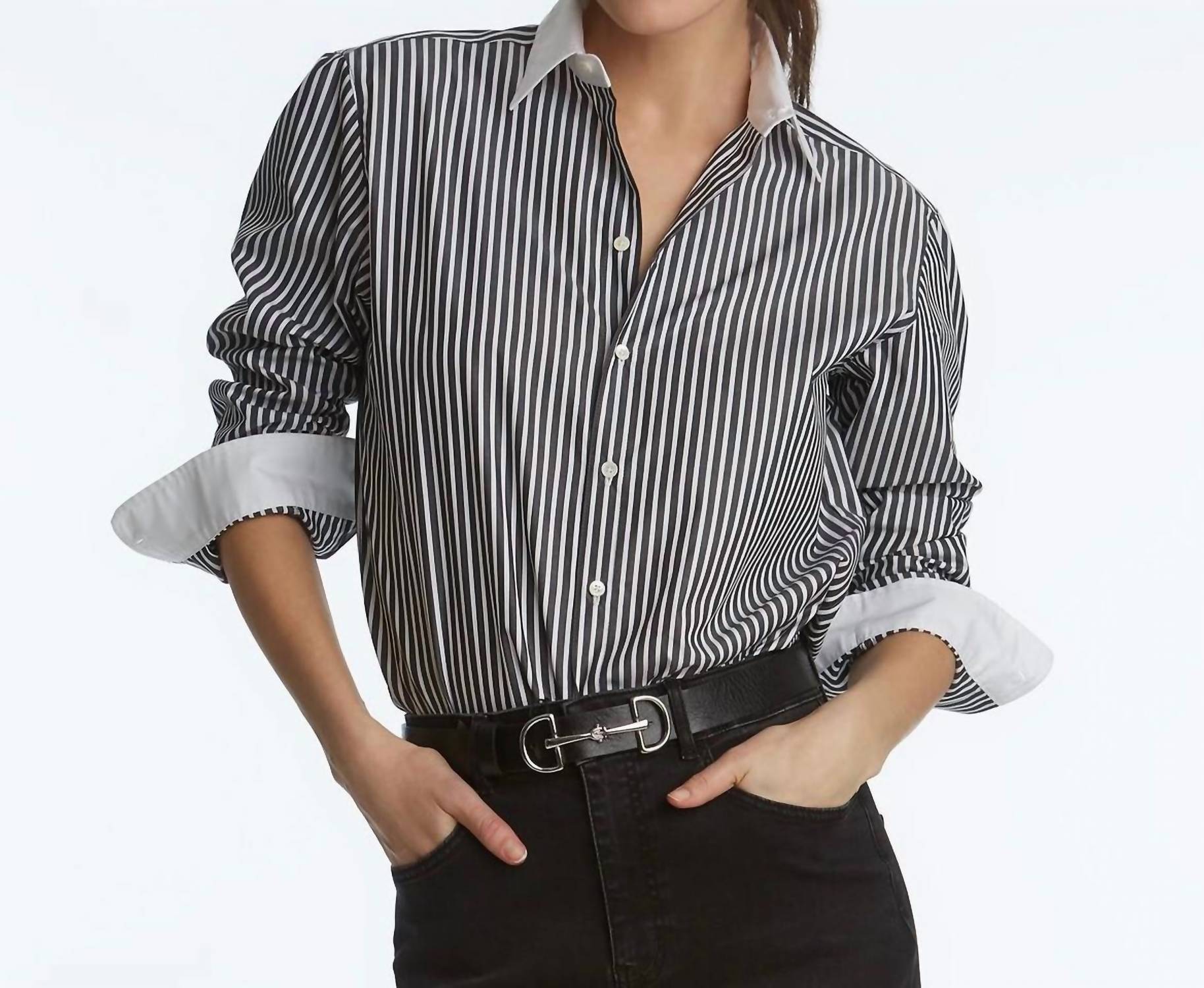 Полосатая рубашка с пуговицами спереди в черном/белом цвете Elliott Lauren
Полосатая рубашка с пуговицами спереди в черном/белом цвете Elliott Lauren