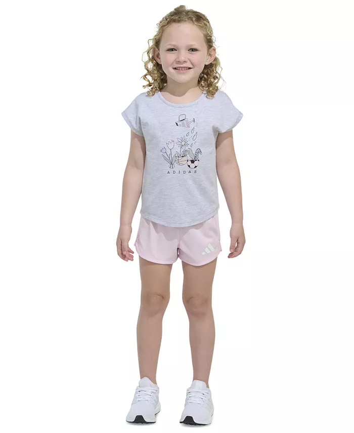 Детский комплект для девочек: футболка с коротким рукавом и принтом + шорты из сетки, 2 предмета adidas, серый
Детский комплект для девочек: футболка с коротким рукавом и принтом + шорты из сетки, 2 предмета adidas, серый