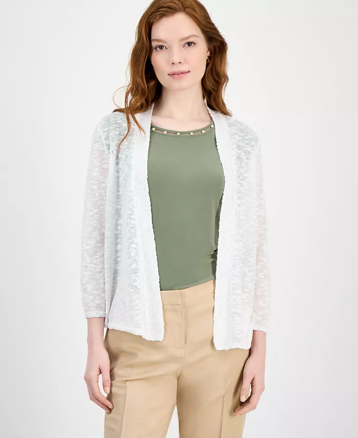 Женский кардиган с открытой передней частью и силуэтом трапеция из крученой пряжи Kasper, белый
Женский кардиган с открытой передней частью и силуэтом трапеция из крученой пряжи Kasper, белый